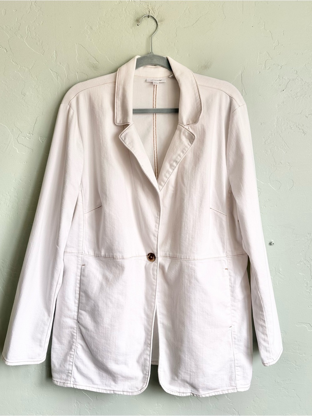 Chico's White Stretch Denim Blazer Jacket Size 16 Coastal Minimalist Lagenlook